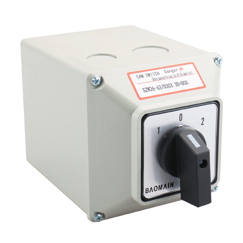 Baomain Universal Rotary Changeover Cam Switch SZW26-63/D303.3D 660V 63A 3 Position 3 Phase with Master Switch Exterior Box LW28-63/4 - Image 1